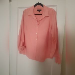 Coral long sleeved cotton button down with bow wrist cuffs
